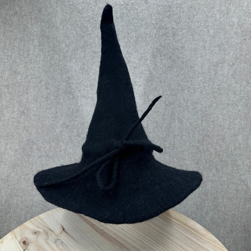 One of a Kind Wool Witch Hat One Size Black Felted Wool Pointed Whimsigoth - Picture 9 of 12